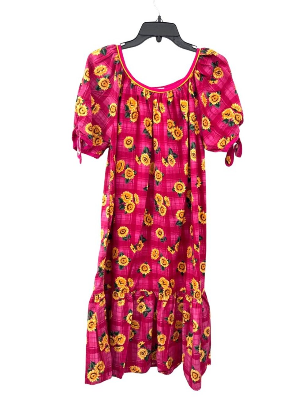 Vintage Appel Sunflower Dress Pink Plaid Womens S Midi Used Farmhouse Moo Moo